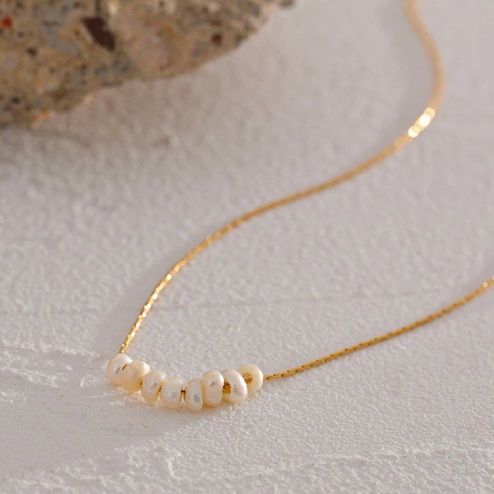 Delicate Seed Pearl Beaded Gold Necklace - Picture 3 of 13